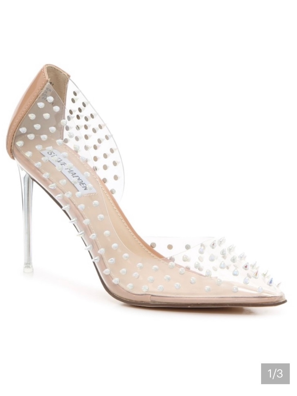 NEW in box. Steve Madden Clear Studded Pointed-Toe Pump in Nude/Clear